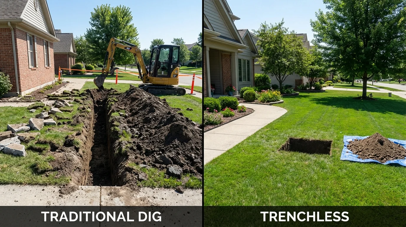 Trenchless sewer repair with minimal yard damage versus traditional excavation in Martin, SD